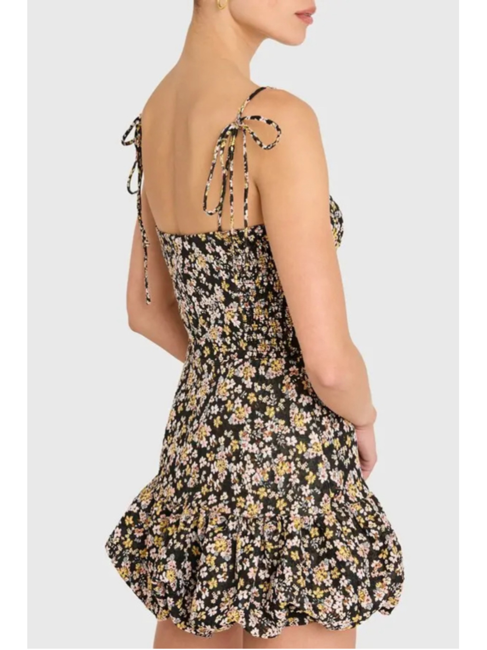 Women's Amanda Uprichard Floral Mini Dress/Romper Size M Black Yellow - Picture 3 of 7